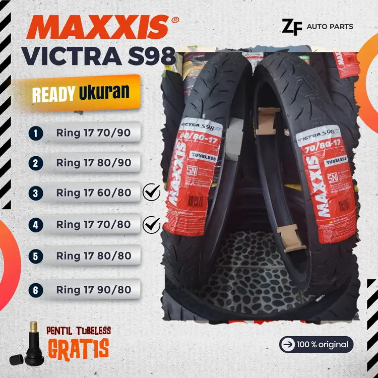 BAN MOTOR BEBEK MAXXIS VICTRA Ring 17 TUBELESS DEPAN BELAKANG GRAND KARISMA VEGA JUPITER