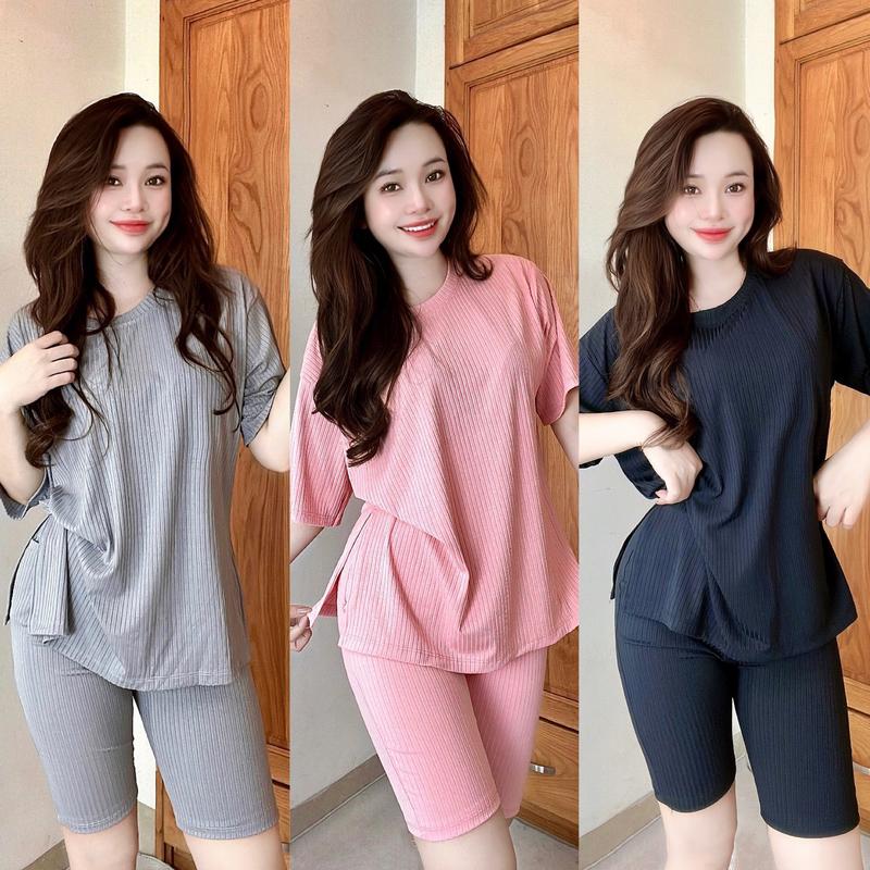 Set Bộ Nữ Thun ĐŨA LẠNH Quần Ngố + Áo FORM RỘNG xẻ tà (Bigsize 43-80kg)