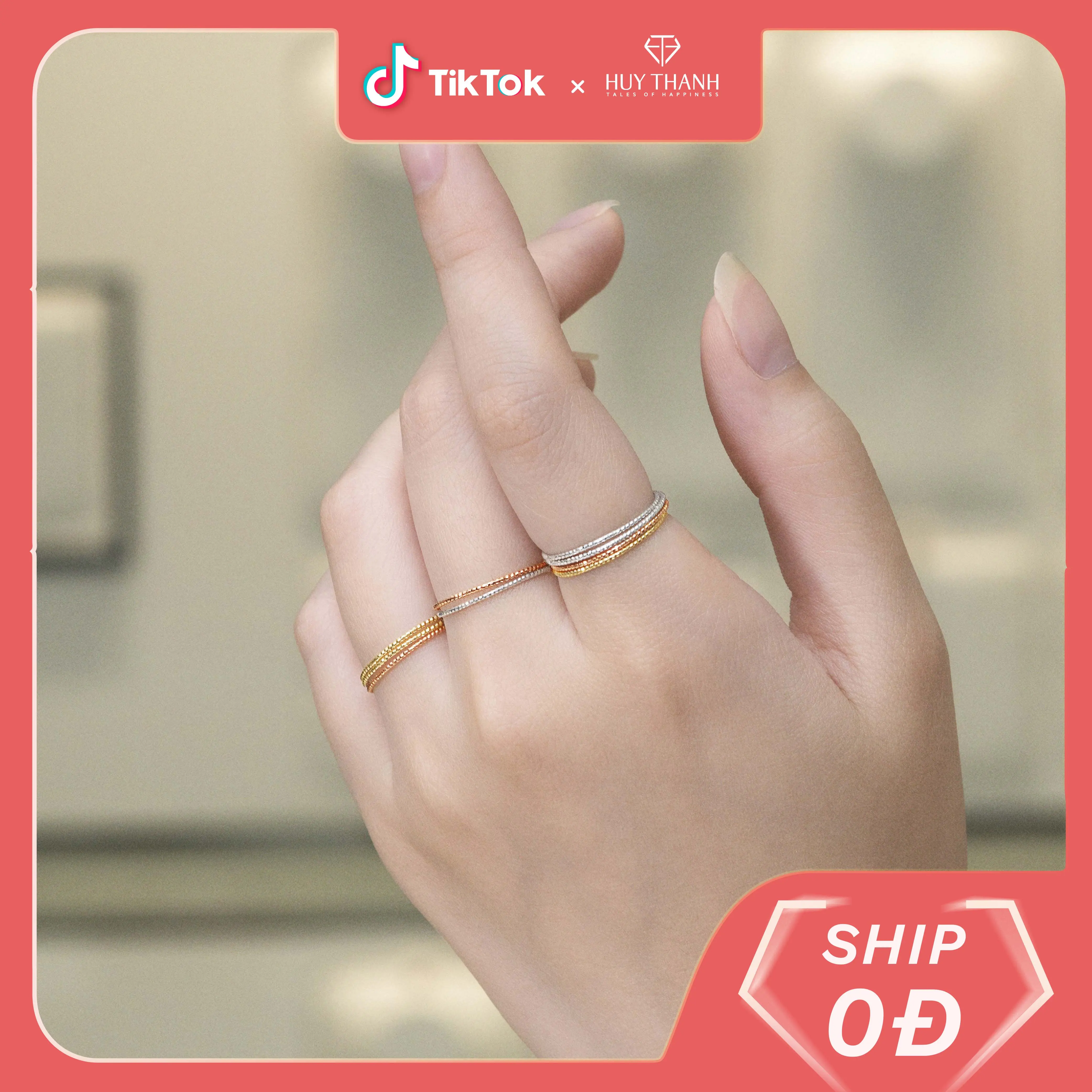 HuyThanhJewelry NZ019 Nhẫn nữ vàng 14k phong cách Ý kiểu dáng thanh mảnh