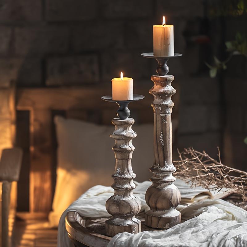 Product Introduction of Retro Style Solid Wood and Iron Candlestick-Polished Flower Pattern for Home Decoration 1
