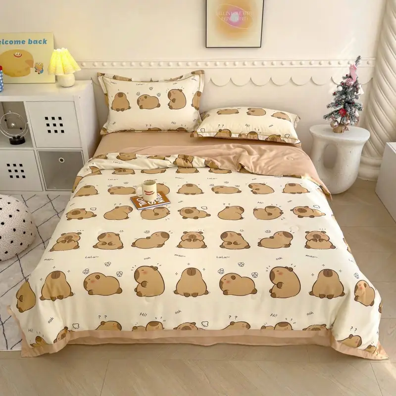 Bộ chăn ga gối lụa thái 4 món chăn trần bông hàng nhập khẩu 5