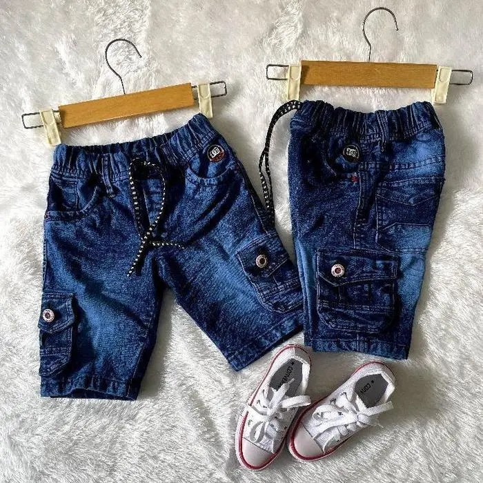 Celana Jeans Cargo Lebaran Terbaru Anak 2-6 Tahun / Celana Jeans Pendek Anak Berkualitas / Celana Pendek Anak Laki Laki Cowok Fashion - BLUE, S