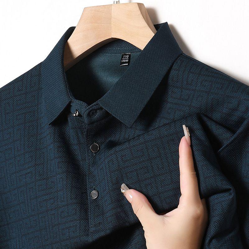 Áo Thun Thường Ngày Công Sở Cao Cấp, Dành Cho Nam Giới, Hàng Mới Về Mùa Hè, Cổ Polo, Dài Tay, Jacquard Mỏng, Thoáng Khí, Kiểu Polo 3