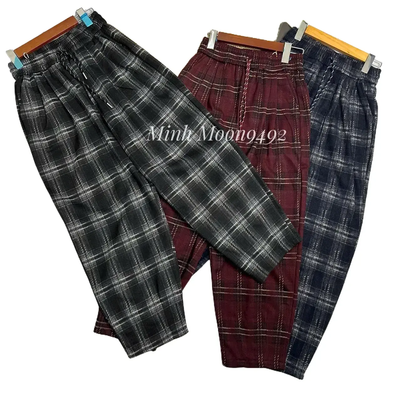 [Loại 1)40kg-78k]Quần Baggy Umi Dạ kẻ caro mềm mịn,Cạp cao lưng thun Nữ Women