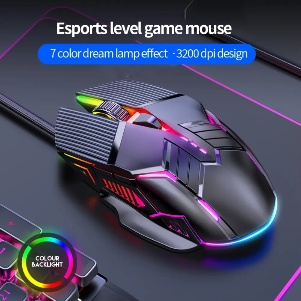 Chuột chơi game cơ học, có dây, dành cho máy tính và máy tính để bàn, Thích hợp cho máy tính xách tay và văn phòng, Chuột im lặng Thông Dụng Mới, Đèn sáng lên, Chuột yên tĩnh, Thích hợp cho văn phòng và chơi game, Đèn RGB