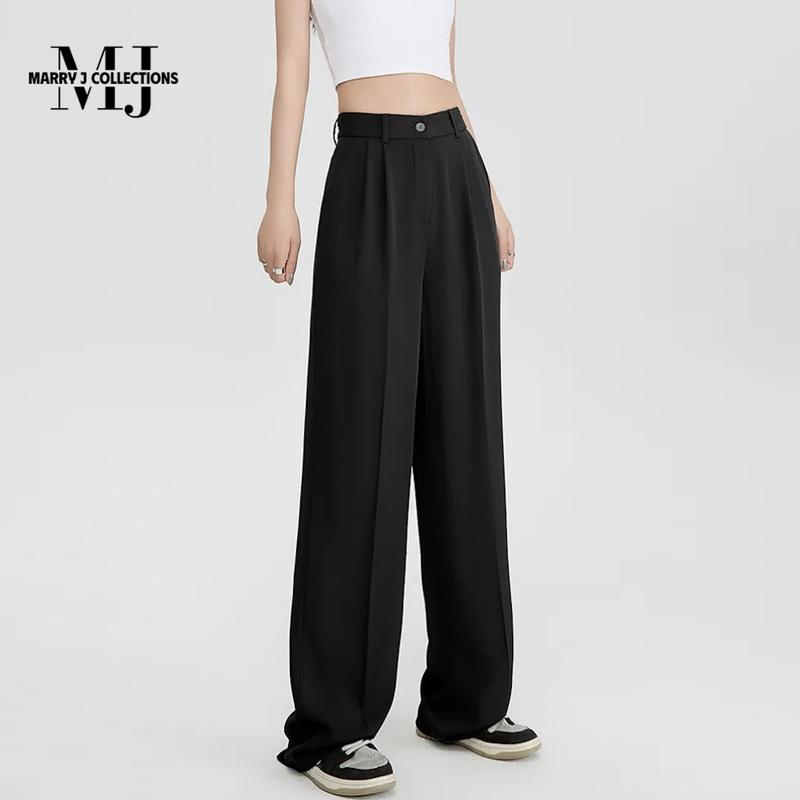 Quần tây suông nữ MJ03 lưng cao ống rộng vải Vitex màu đen be nâu ghi - MARRY J Ong Women Pants