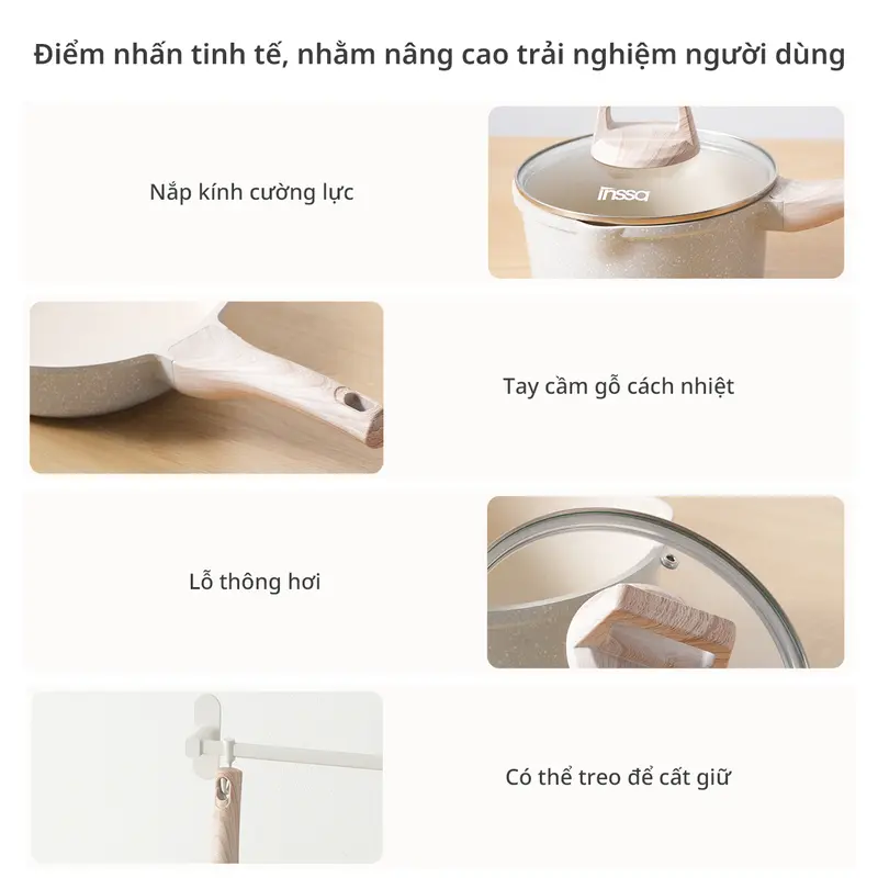 InssaVN Bộ nồi chảo 4 món chống dính 18cm/24cm/24cm/28cm GUOJ030, chiên xào nấu tiện lợi phù hợp mọi loại bếp 7
