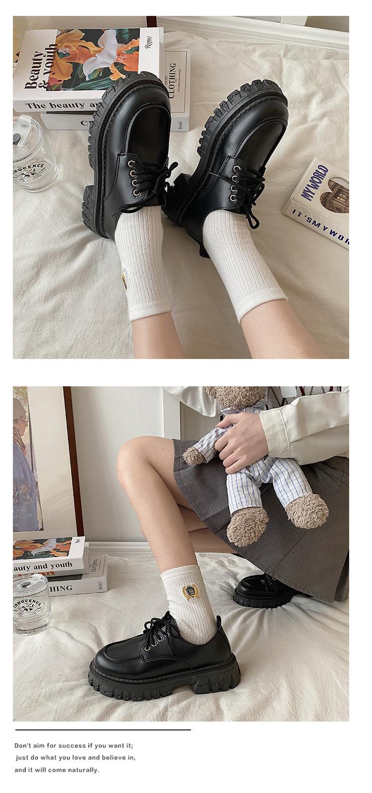 Product Introduction of British Style Leather Shoes Women's New Spring and Autumn Thick Bottom All-Match JK Pumps with Skirt Loafers Retro Black Tie 8