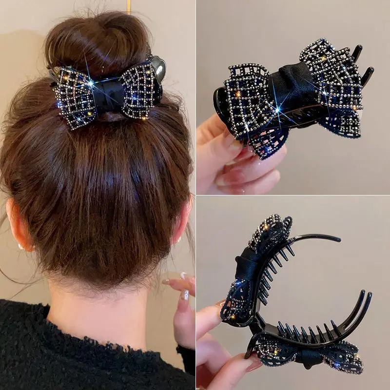 Crystal Bowknot Bun Clip - Elegant Ponytail Accessory 2024