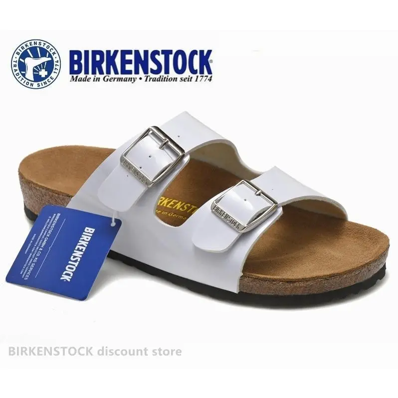 Birkenstocks Arizona men/women classic white cork mirror leather beach slippers casual shoes 34-46