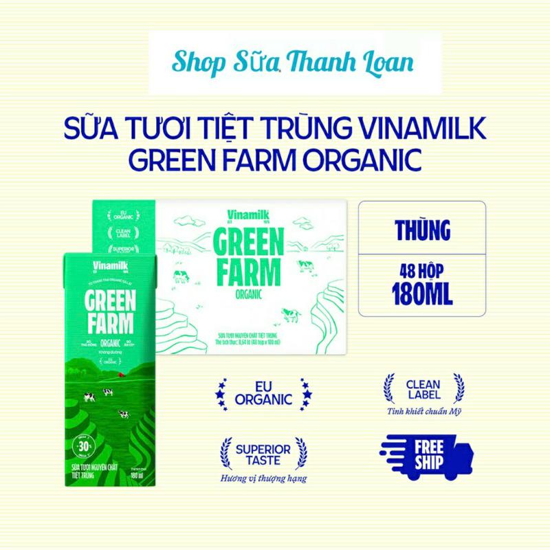 Thùng 48 Hộp Sữa Tươi Vinamilk Green Farm Organic Không Đường 180ml.
