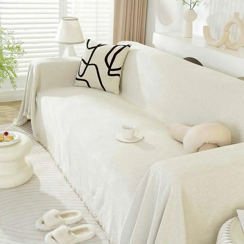 Sofa Cover with Tassel Trim, 1 Count Stain & Dust Resistant Sofa Cover, Washable Sofa Decor Item for Home Living Room Bedroom