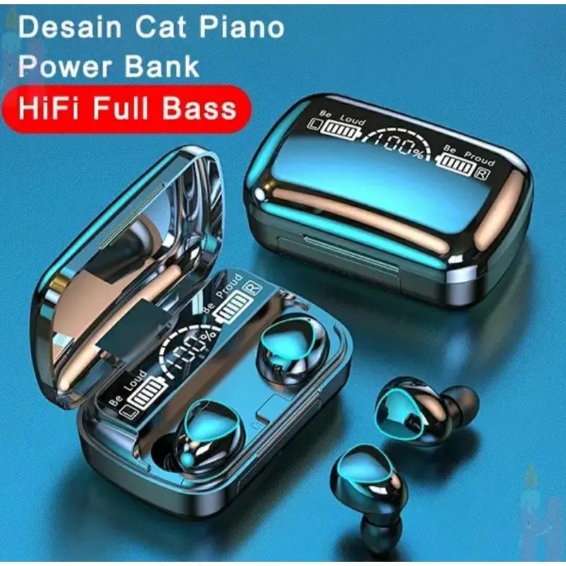 (COD) M10 TWS Earphone Headset Bluetooth Wireless TWS + Power Bank 3500mAh for Android & iOS Mikrofon Bawaan Peredam Kebisingan Nirkabel In Ear