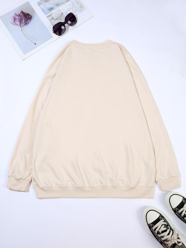 Women's Heart & Leopard Print Drop Shoulder Crewneck Sweatshirt, Comfort Casual Longsleeves Round Neck Pullover for Lady Fall & Winter, Gifts for Girlfriends, Womenswear Valentine's Day, gift 1