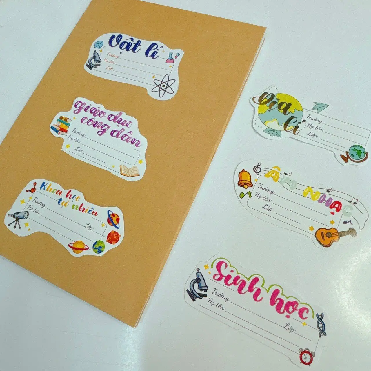 Bộ 18 nhãn vở bullet bóc dán theo môn học trang trí sticker