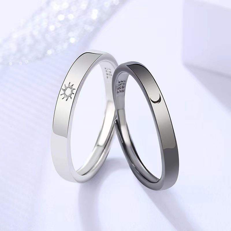 Nhẫn Đôi, Hình Mặt Trời, Đen Trắng, Có Thể Điều Chỉnh, Trang Sức Mặt Trăng, Quà Tặng Cặp Đôi Móc Khóa Móc Chìa Khoá Cua Voi Đeo Tay 2