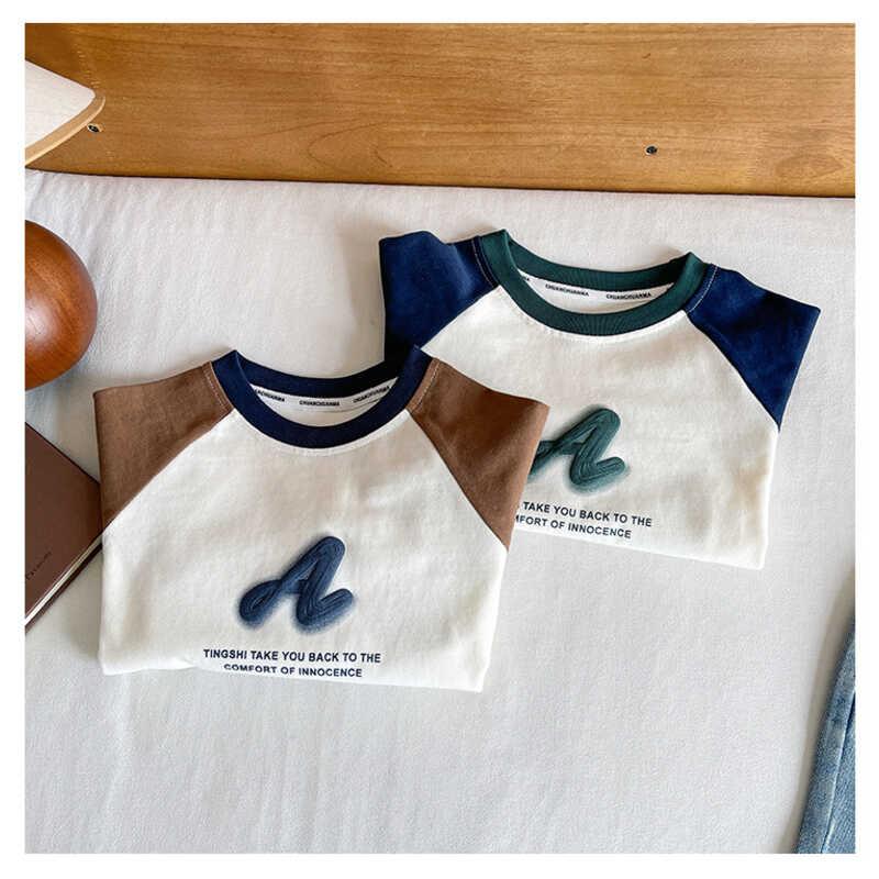 Product Introduction of Wind Valley 2024 new children's clothing Korean version contrasting color raglan sleeve T shirt boys versatile base for spring and autumn 14
