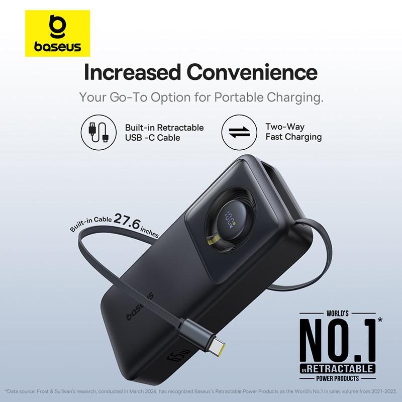Pin Dự Phòng Sạc Pin Laptop Đa Năng Baseus Free2Pull 65W 20000mAh với Cáp Type-C Kéo Dài Tích Hợp Đèn LED Sạc Nhanh Cho Laptop iPhone 15 16 Android