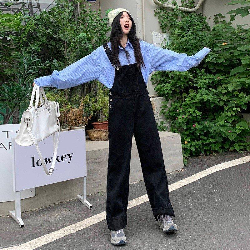 Yếm quần suông ống rộng kaki đen bigsize YDD04 Cotton Nữ Cotton Nữ