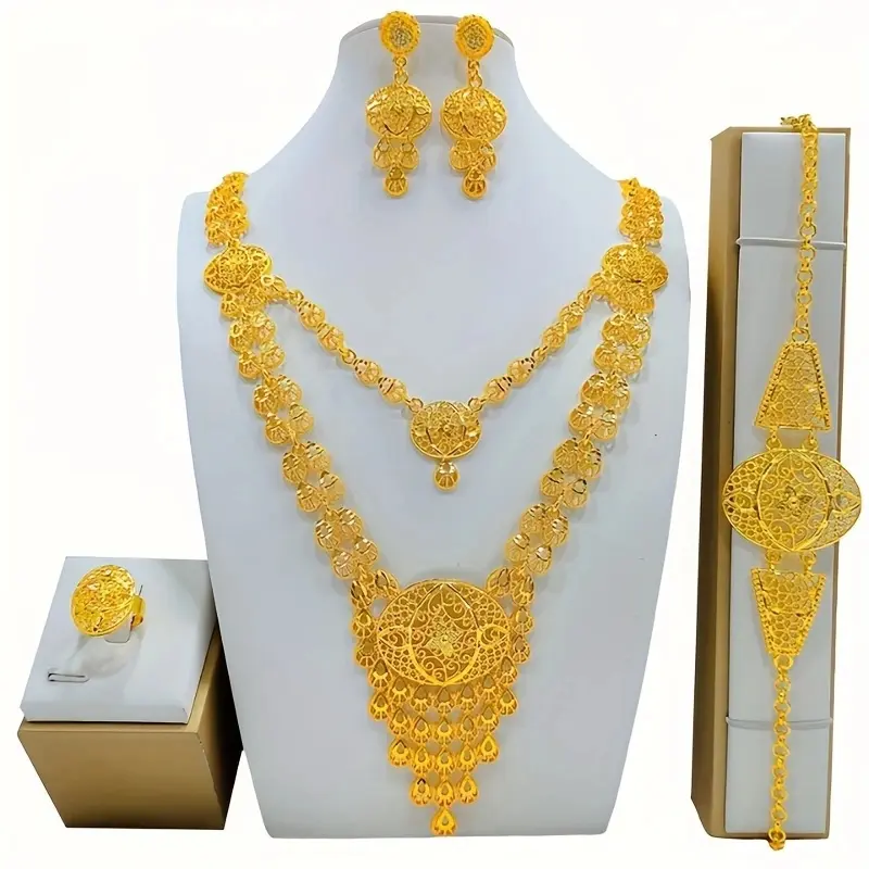 Arabian Bridal Jewelry Set (4pc), Luxury Alloy Wedding Gift Collection 3