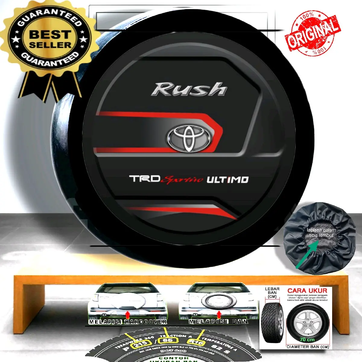sarung cover ban mobil RUSH bahan kulit sintetis tebal berkualitas anti air anti panas matahari aksesoris mobil Car
