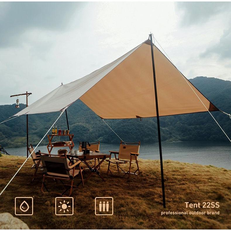Bộ Tấm tăng/tarp màu be che nắng, che mưa che lều cắm trại picnic đủ phụ kiện dây cọc chống và túi Nam Camping