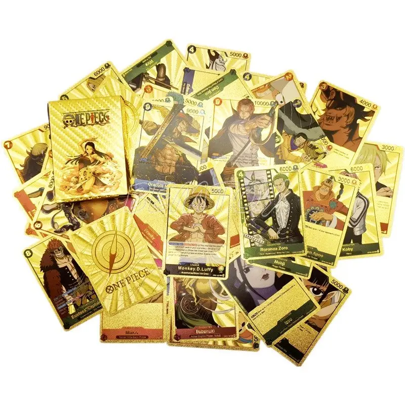54pcs/36pcs/18pcs English Metal Golden One Piece Card Anime Luffy Nami Robin Zoro Pattern Board Play Game Card Toys Collections