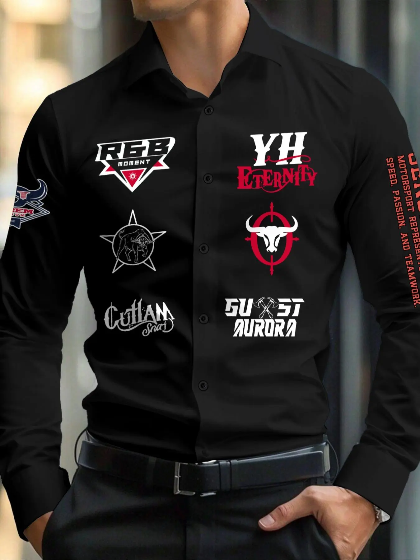 Men's Letter Print Long Sleeve Dress Shirt, Regular Fit Casual Button Front Collared Shirt for Spring & Fall, Fashion Men's Top for Daily Wear
