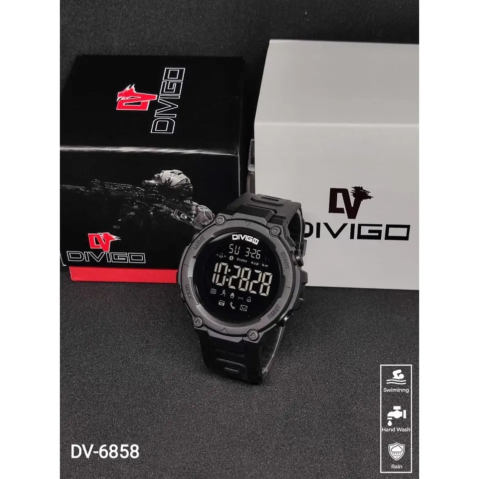 DIVIGO Jam Tangan Pria DIVIGO Original DV-6858 Digital Water Proof Tali Rubber