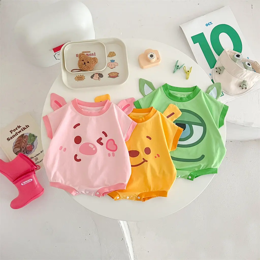 Newborn Baby Boys and Girls Bodysuit Pure Cotton Short Sleeve Cute Animal Cartoon Pattern 0-24M