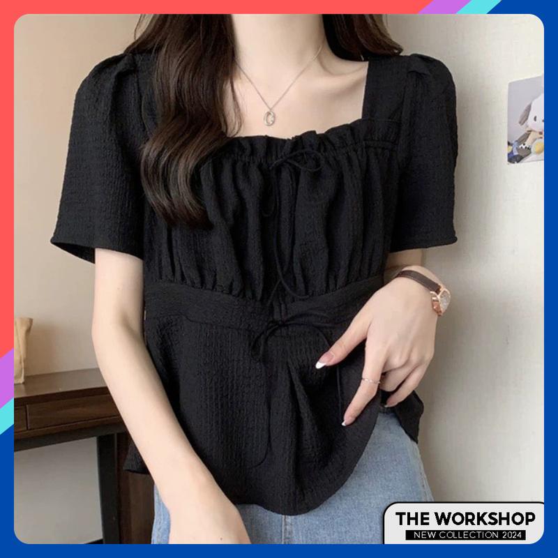 Áo thun nữ cộc tay cổ vuông AT15 che khuyết điểm cho các bạn có bụng và bắp tay to chất liệu vải co giãn thoáng mát cho hè