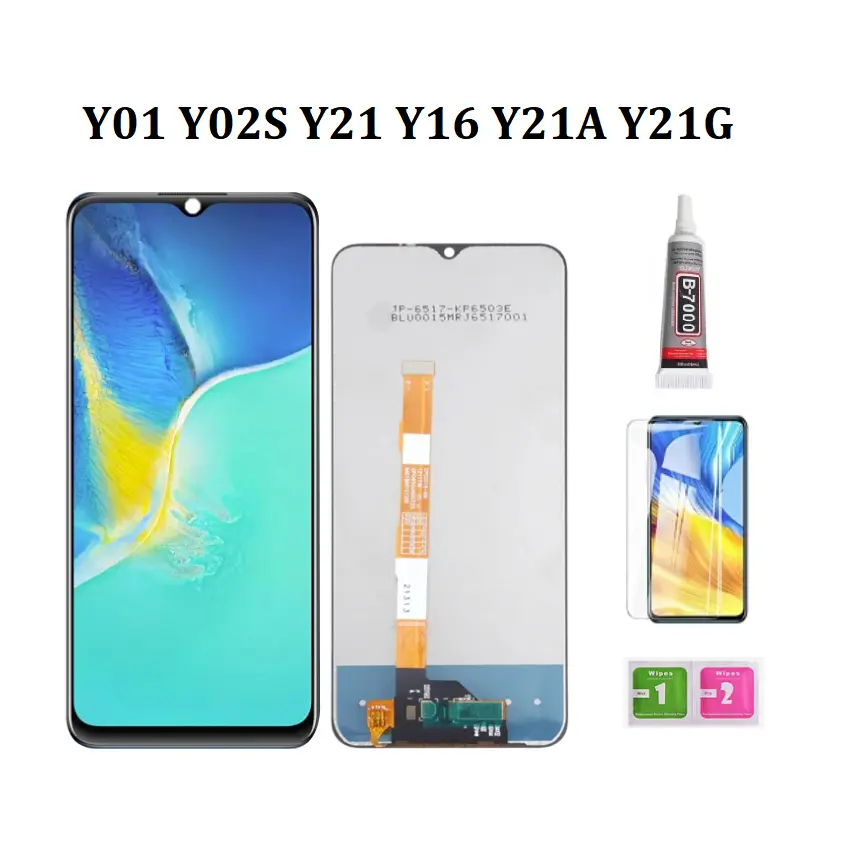 LCD Asal, Untuk VIVO Y01, 02S, Y16, Y21, Y21S, Y21A, Y21G, dengan Skrin Sentuh, Digitizer Panel Kaca