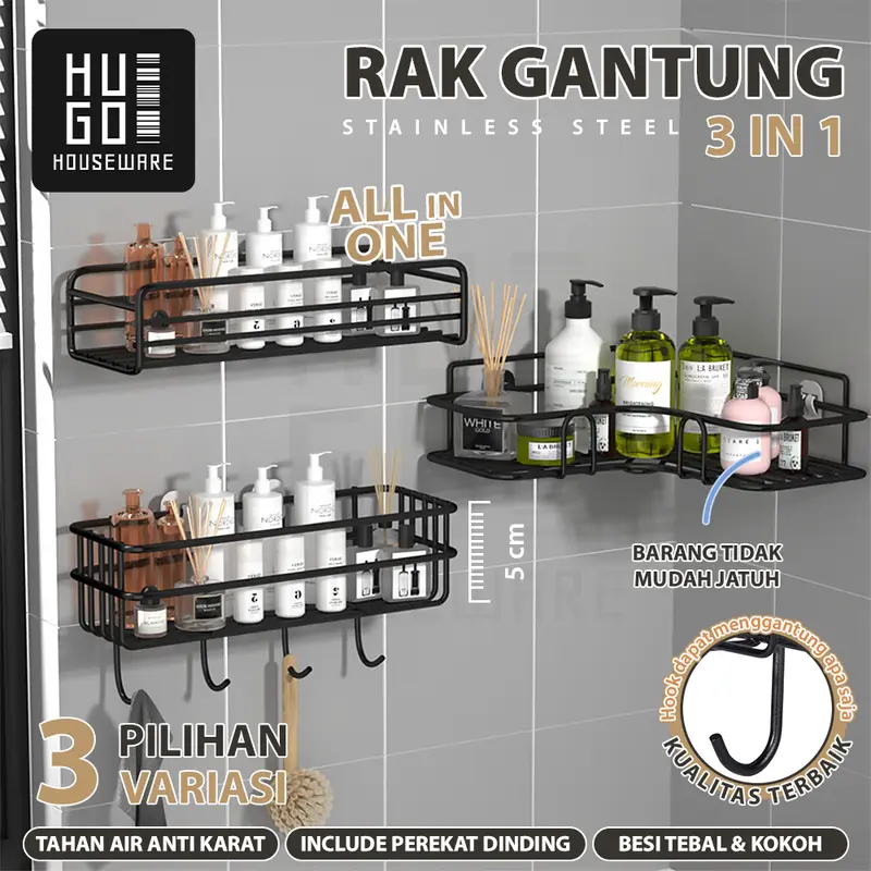 HUGO Rak Sudut Kamar Mandi Tempel Dinding Keramik Rak Sabun Toilet Serbaguna Rak Dapur Besi Rak Kamar Mandi Kokoh 0