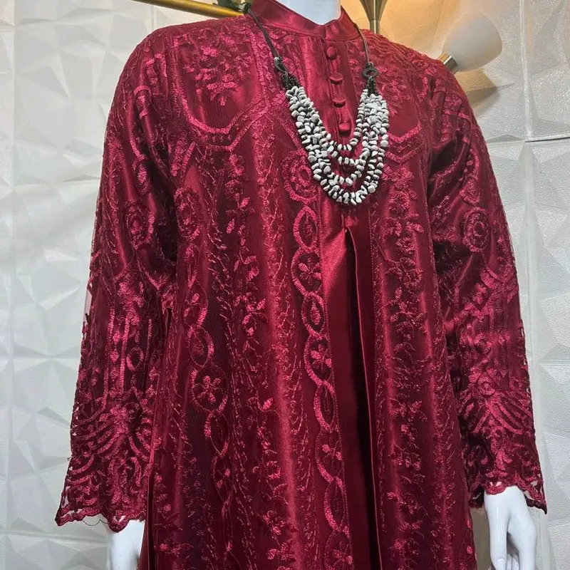 BAHAN SATIN CRISTAL MIX TILE BORDIR BAHAN SUPER MEWAH BUSUI FRIENDLY Muslim Kaftan Wanita Gamis 0