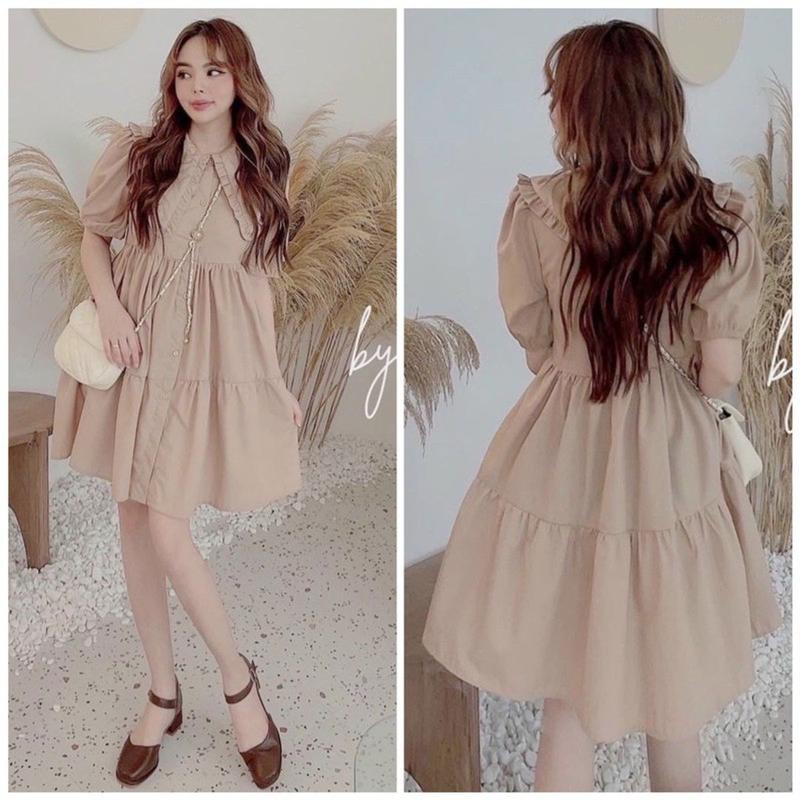 Váy babydoll kem cổ seᵰ bèo dễ thương, Đầm váy freesize babydoll cổ seᵰ 2 màu mặc đi chơi siêu đáng yêu giá siêu rẻ 2