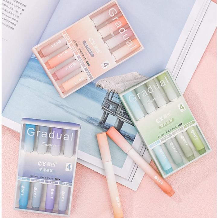  Set 4 bút highlight thân tròn Gradual bút dạ quang đánh dấu Pastel HI09 màu dịu mắt 