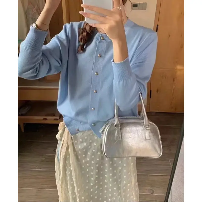 Áo Khoác Mới Cho Mùa Thu Và Mùa Đông, Phong Cách Hàn Quốc, Áo Len Kẹo Chống Lão Hóa, Dài Tay, Cổ Tròn, Áo Cardigan Dệt Kim Cho Nữ Top Women 7