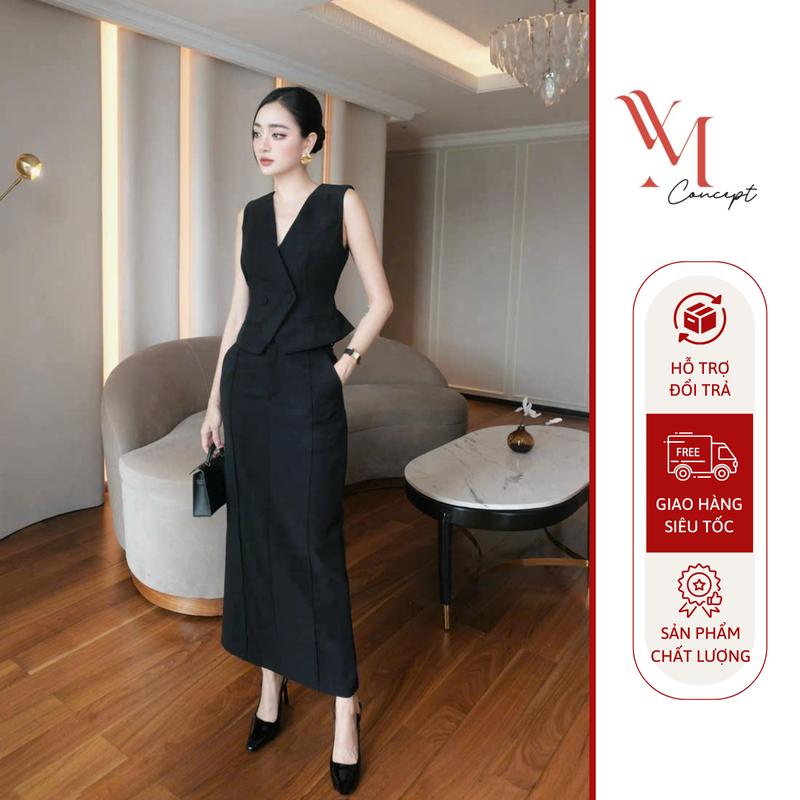 Sét Áo Gile Phối Chân Váy Bút Chì - Sét Đi Tiệc/ Công Sở Sang Trọng Quý Phái - 2 Màu Trắng/Đen - Đủ Size S/M/L YM Concept D1021 Nữ Women