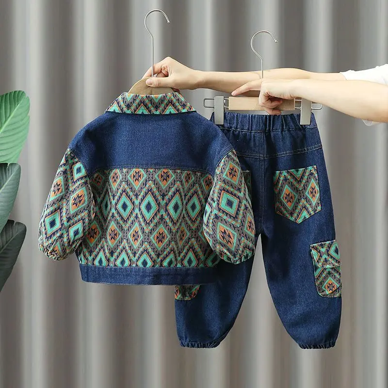 Quần Áo Mùa Thu Cho Bé Trai, Bộ Đồ Denim, Quần Áo Đẹp Trai Mới, Thích Hợp Cho Mùa Xuân Và Mùa Thu, Bộ Đồ Hai Mảnh Sọc Cho Trẻ Em 8