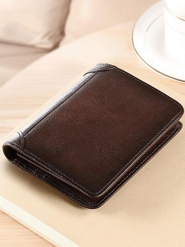 Men's Business Leather Plain Short Wallet, Trendy Casual Trifold Wallet with Multiple Card Slot, Vintage Card Holder for Men As Gift for Daily Use 3