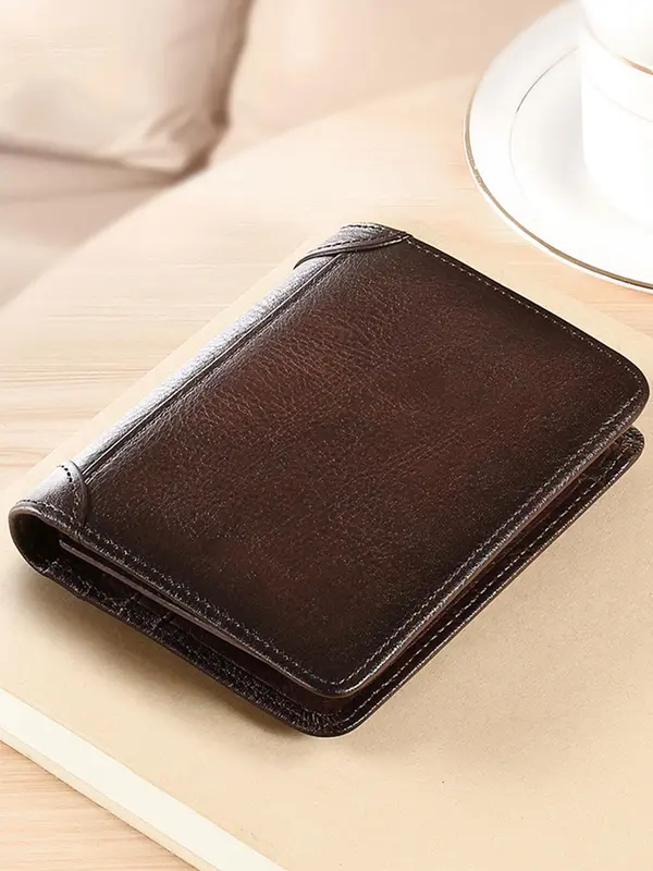 Men's Business Leather Plain Short Wallet, Trendy Casual Trifold Wallet with Multiple Card Slot, Vintage Card Holder for Men As Gift for Daily Use 3