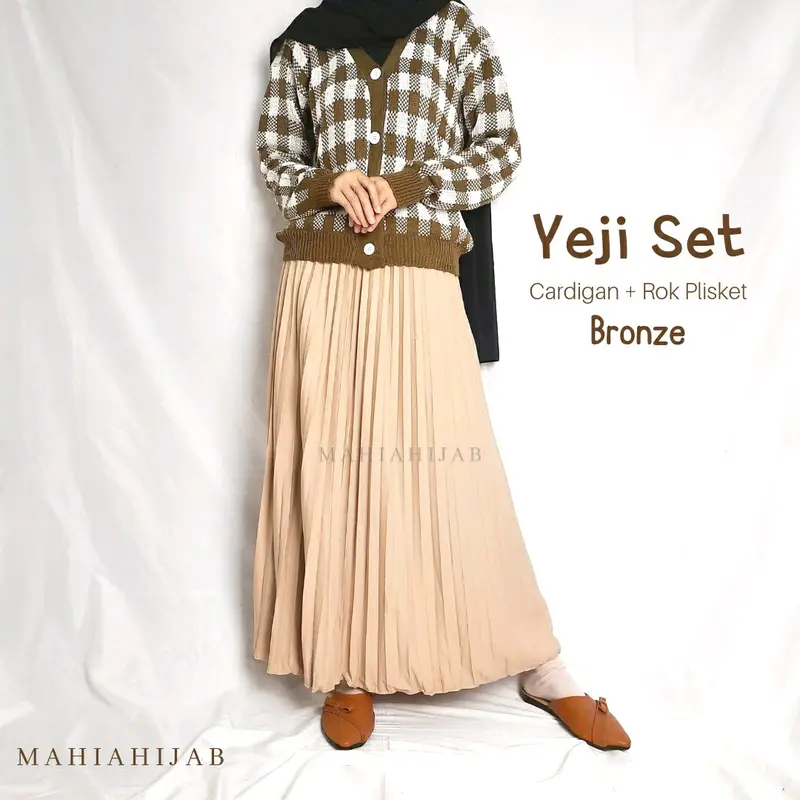 4in1 Setelan lengkap Yeji Cardi ( Cardi + Rok + Hijab ) Outfit Rajut Korean Style 5