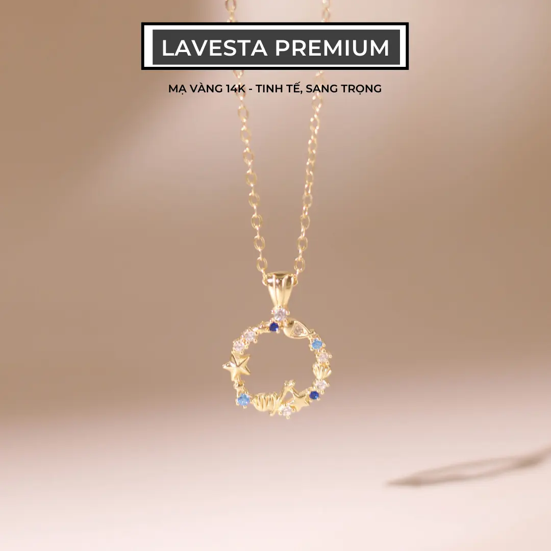 Dây chuyền nữ mạ vàng 14K cao cấp LAVESTA LAV103 Aquamarine mang năng lượng tích cực, may mắn và hạnh phúc