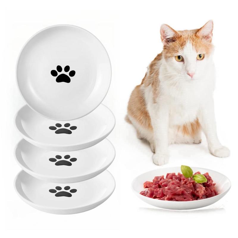 Product Introduction of Cat Paw Pattern Pet Bowl, 4 Counts/set Pet Feeding Plate, Pet Feeding Supplies for Cats and Small Dogs, Easy to Clean, Suitable for Feeding, Drinking 0