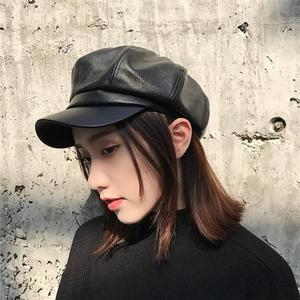 Korean fashion leather hat octagon for men and women, simple black street beat duck tongue beret mask spino jose rizal o2 face alvin leatherface kemper jaguar svein falzon nana pin elliot iris ohyama venturi mang bt21 without drama al mouth copper hennin