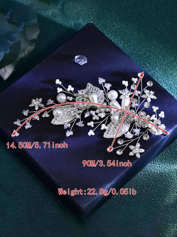 Faux Pearl & Artificial Crystal Decor Leaf Design Headwear, Elegant Bridal Headwear for Wedding Bridal Party Formal Occasions, Minimalist Hair Accessories for Bridal Hairstyle 1