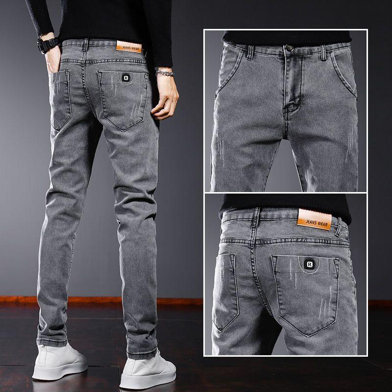 Quần Dài Jean Co Giãn, Dành Cho Nam Giới, Mỏng Vừa Vặn, Quần Mỏng, Phong Cách Hàn Quốc, Hợp Xu hướng Và Dễ Phối Đồ, Thích Hợp Cho Mùa Xuân Và Mùa Thu, Thanh Niên Và Thường Ngày, Quần Cổ Điển Hàng Mới Về Pants Có Túi 2