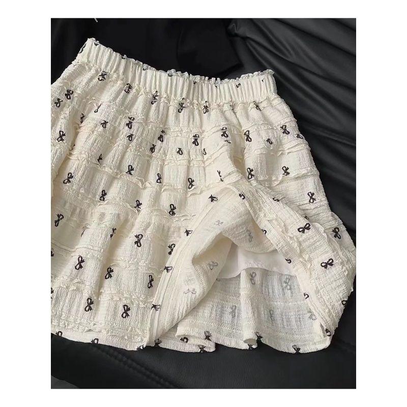 Korean Style Bow Print Lace Hollow-out Skirt Summer Small Age-Reducing Cake Dress Slimming A- line Skirt Womenswear Bottom Lingerie Lady Comfort 3