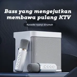 Speaker Bluetooth Karaoke 2 MIC HD Sound Quality 4.0 Inci 10W dengan Efek 3D Surround & Subwoofer Wireless Bass untuk Pesta di Rumah