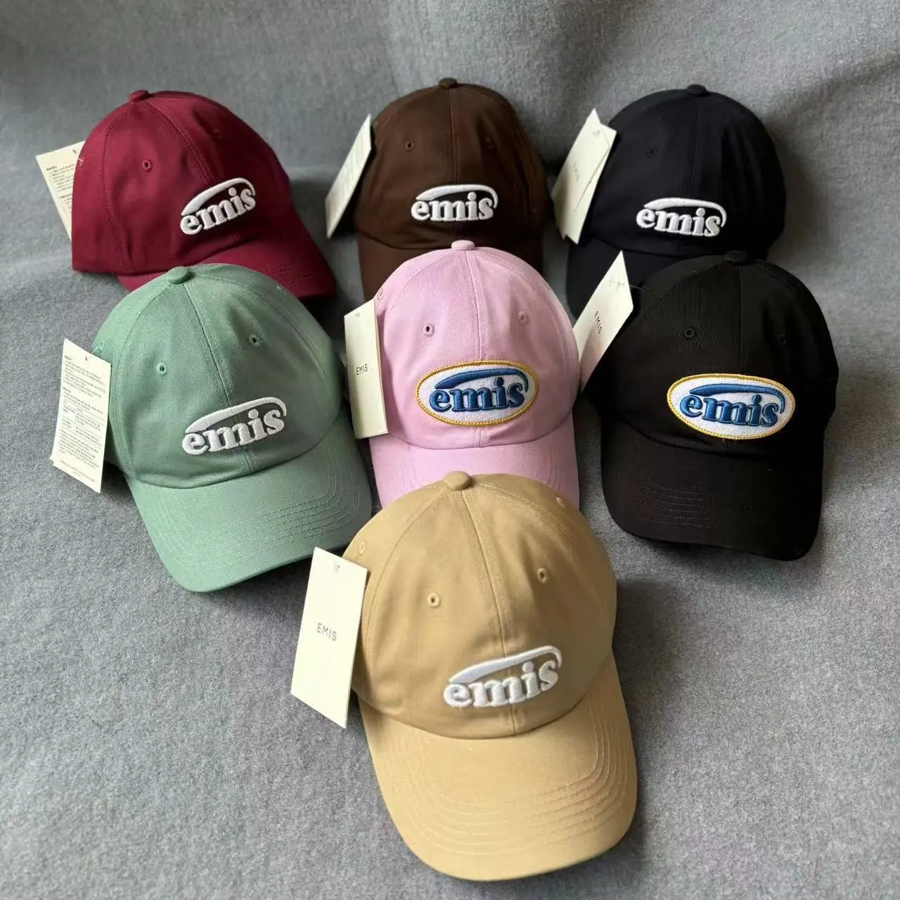 South Korea EMIS Hat Xu Lu Same Letter Baseball Cap Female Summer Sun Protection Fashion Brand Peaked Cap Cola Logo Embroidery Beautiful